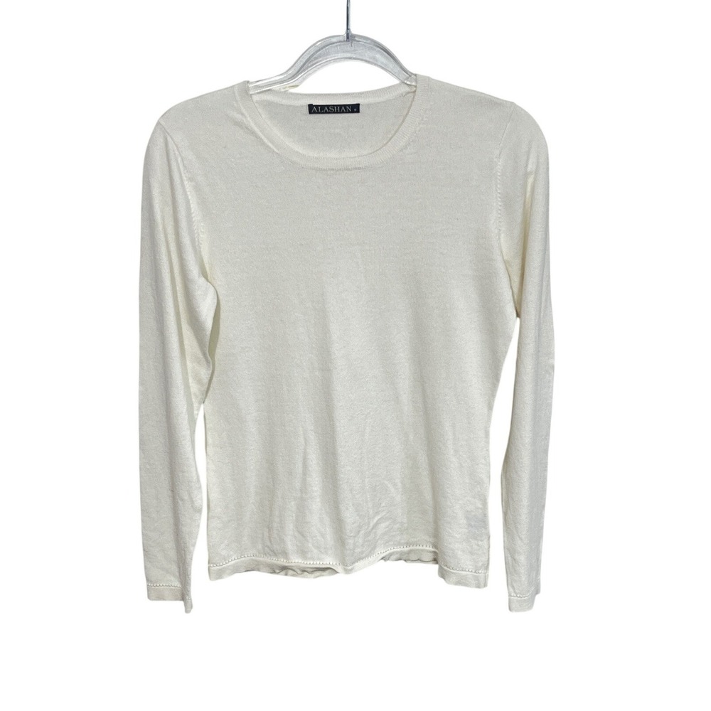 Alashan Sweater Womens Medium White‎ Cotton Cashmere Crewneck Long Sleeve Knit